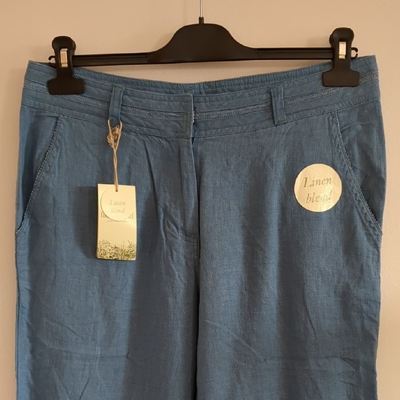 🇬🇧 NWT Blue Linen-Blend Capris - Picture 2 of 5